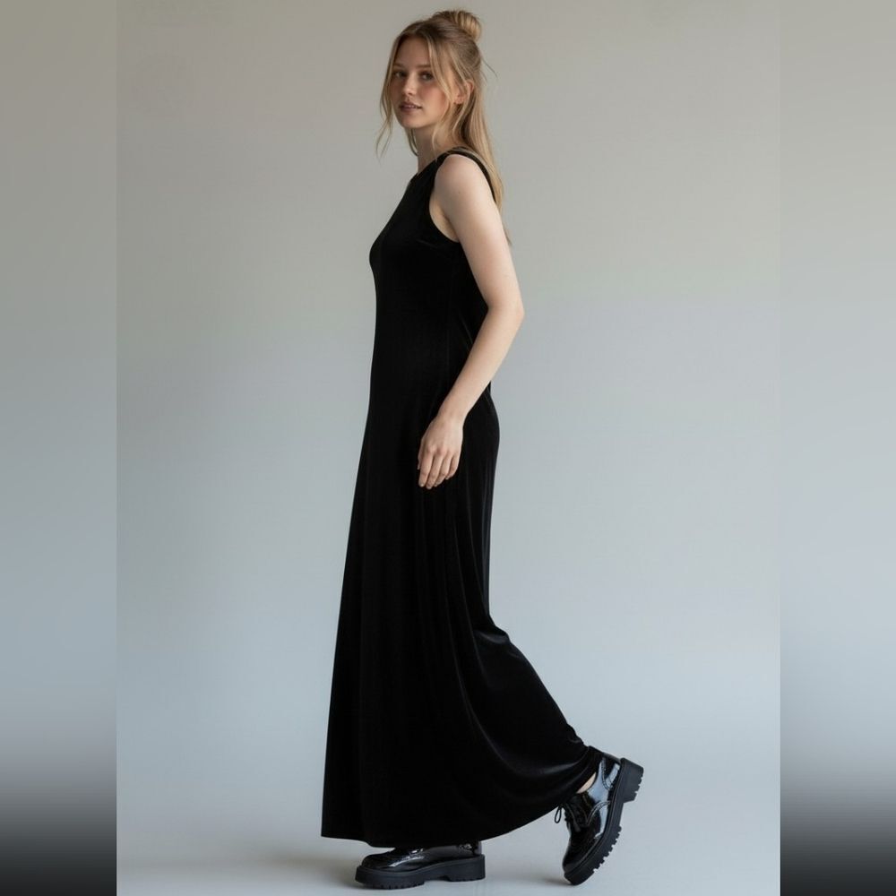 Marian & Maral Vintage Black Velour Maxi Dress